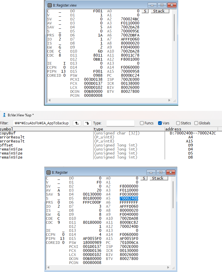 copyBuf A5 alignment error address Trace32 화면