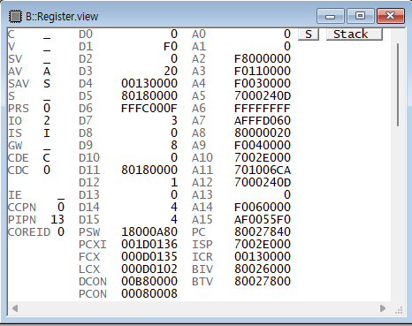 BTV 0x80027800 PC 0x80027840 Trap Vector Breakpoint 화면